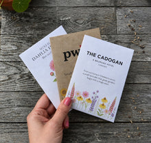Load image into Gallery viewer, custom printed seed packets for corporate business. showing examples of business seed packets we've worked on in white and kraft