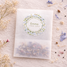 Load image into Gallery viewer, forget me not seeds for funerals personalised with names and passing dates to grow in their loving memory
