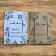 Load image into Gallery viewer, forget me not seeds for funerals personalised with names 

