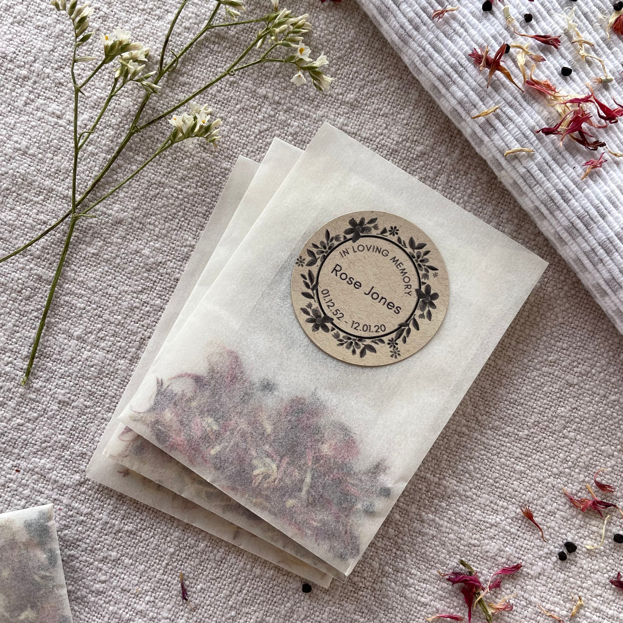 flower seeds for funeral Personalised Funeral Seed Packet Favours