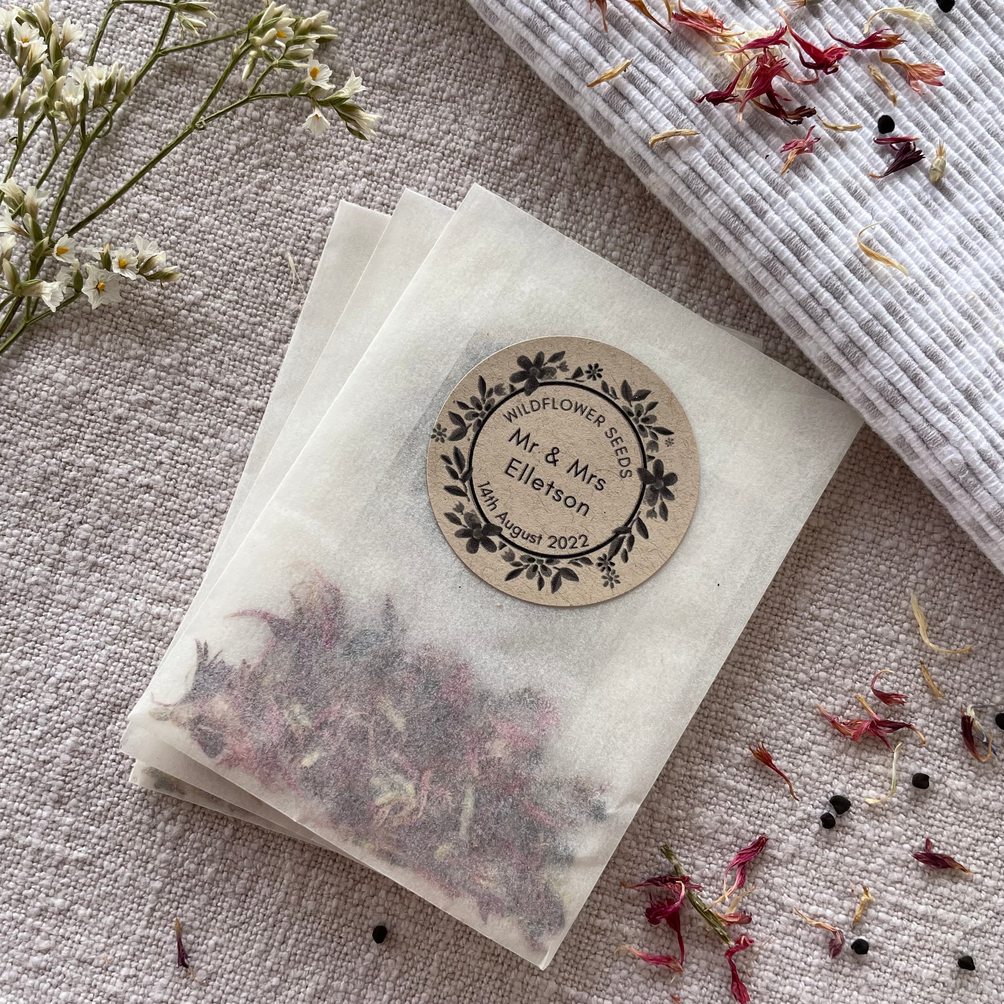 flower seeds for wedding favours Personalised Wedding Favour Seed Packs – sowmanyseedsgifting